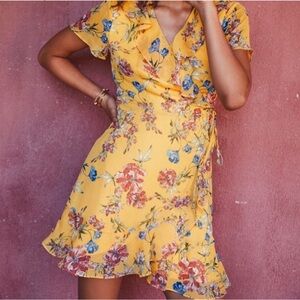 Yellow Nordstrom Lush Floral Wrap Dress